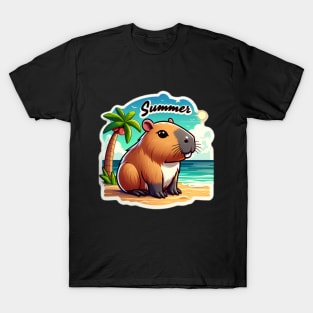 Cute summer capybara on the beach T-Shirt